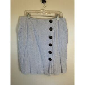 Boden Blue & White Pin Stripe Lined Knee Length Button Up Skirt Size 12 Coastal